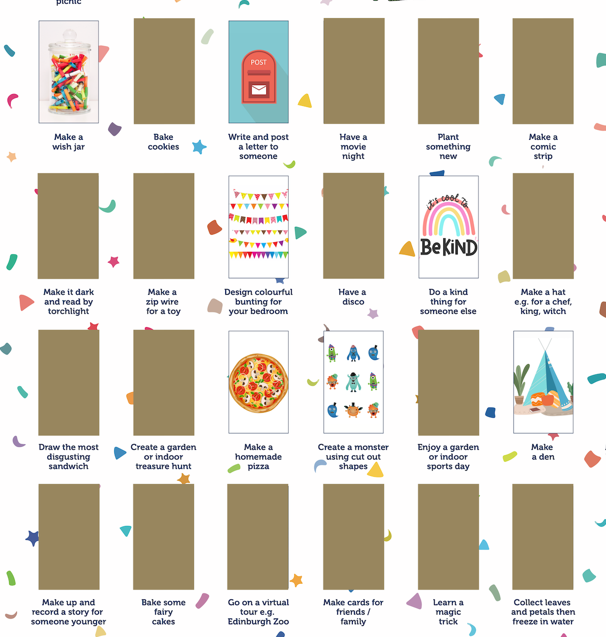 50 Fun Activities to do at Home - kids scratch off poster